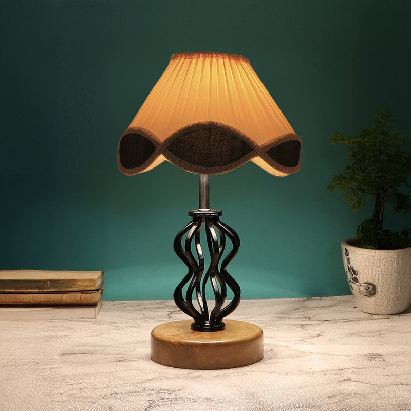 Aurevyn Cotton Table Lamp With Wooden Base - Ivory