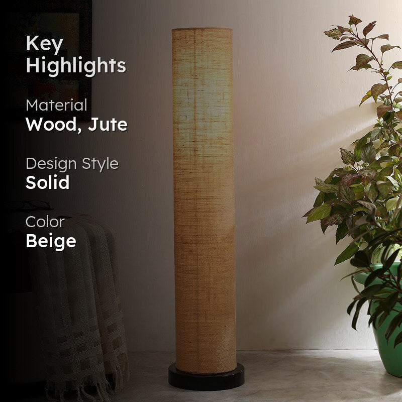 Eshe Wooden Tower Floor Lamp With Jute Shade - Off White - Beige media 2