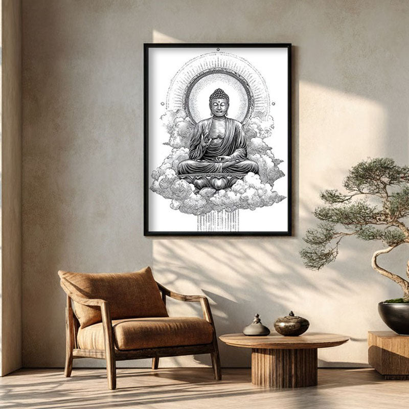 Buddha Within The Circle Of Silence Wall Painting With Black Frame