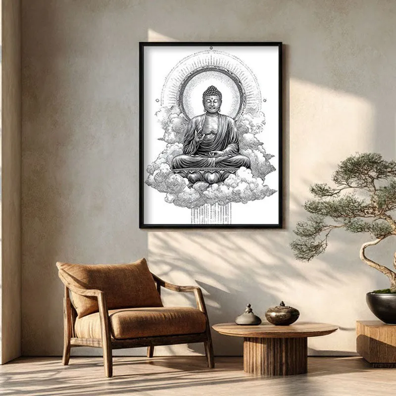 Buddha Within The Circle Of Silence Wall Painting With Black Frame media 1