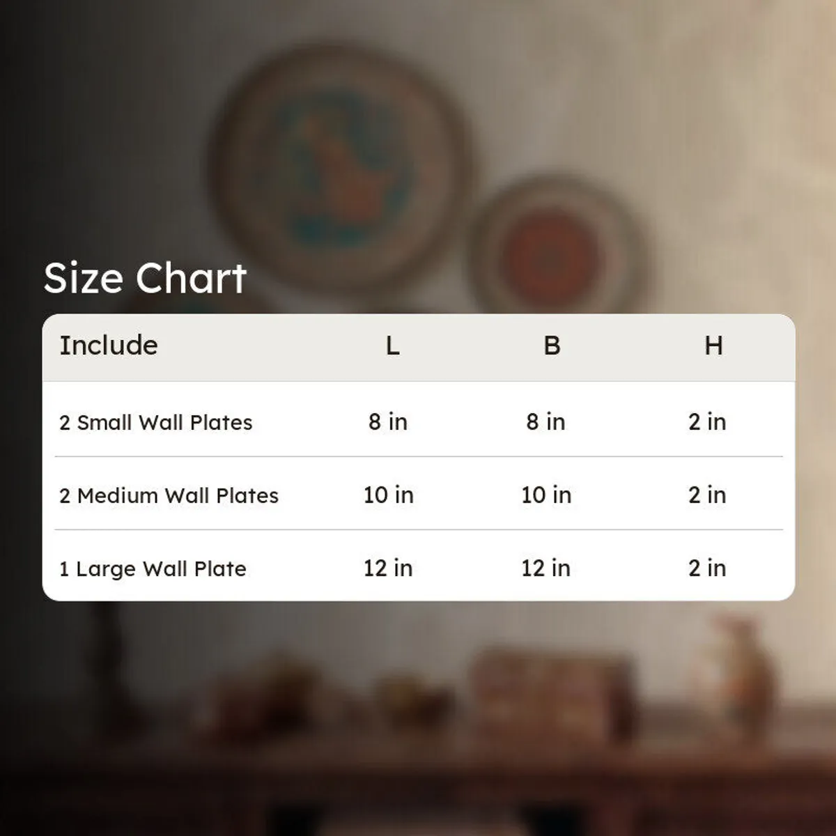 Size chart graphic for the wall plate set