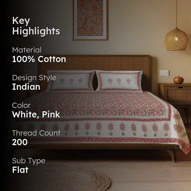 Urban Space Natural Harmony Cotton Bedsheet (Pink) - 200 TC media 2
