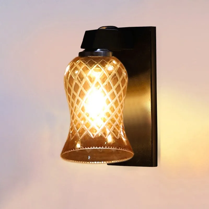 Crystal Lattice Wooden Base Glass Wall Lamp media 7
