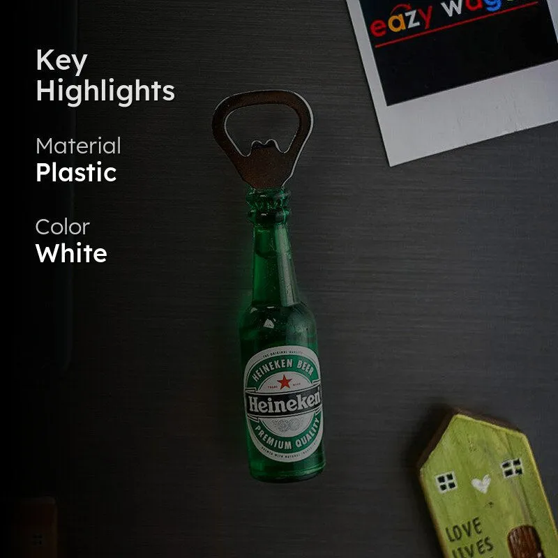 Bottle-shaped opener displayed on a dark fridge background