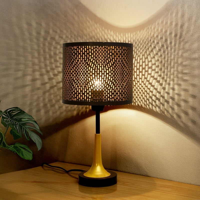 LumiNest Warm Wooden Table Lamp - Black,Gold