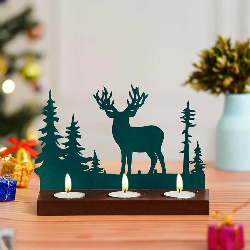 Dasher Wood Christmas Tea Light Holder - Green media 3