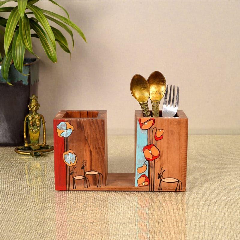 Floral Bloom Wooden Cutlery Holder