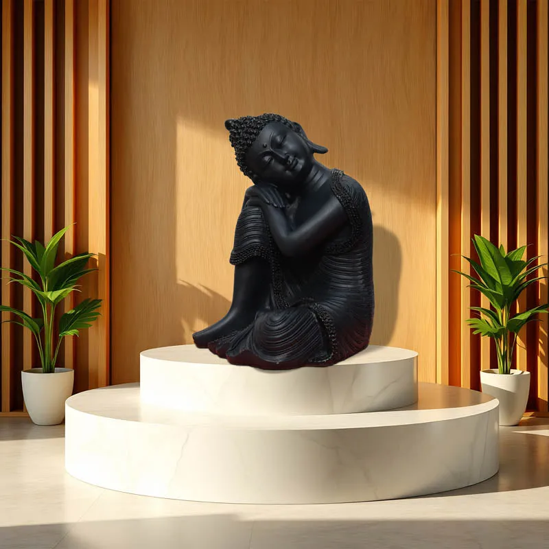 Zen Resting Buddha Showpiece - Black media 3
