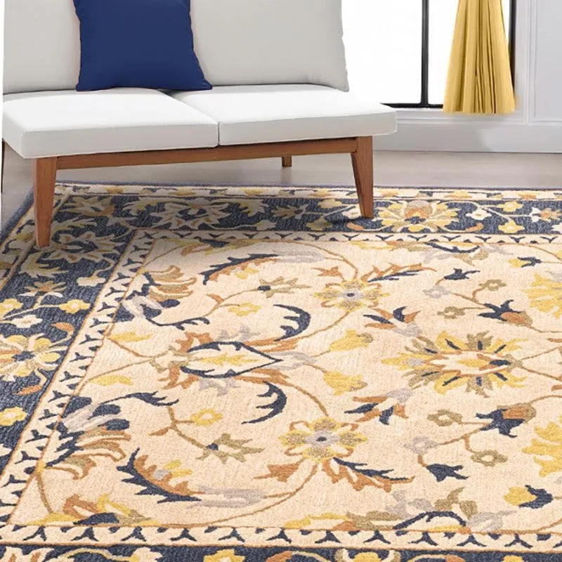 Sekhmet Hand Tufted Ethnic Wool & Nylon Carpet - Navy Blue media 3