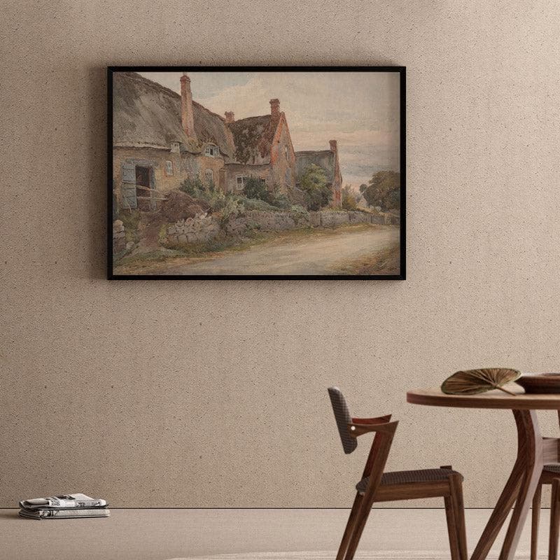 Cottage Cast Canvas Wall Painting - Black Frame