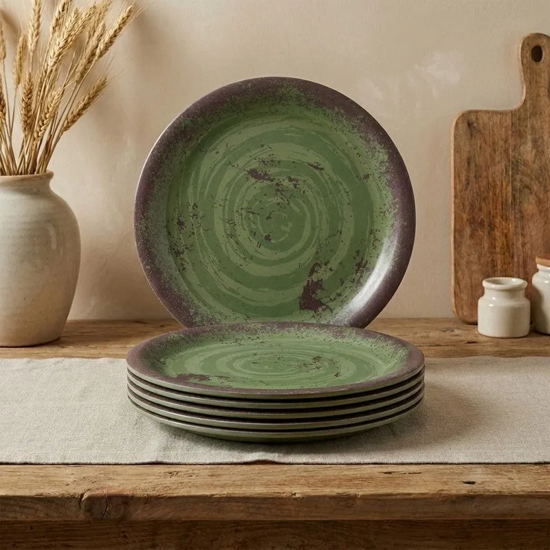 Rustic Q Olive Green Melamine Dinner Plates - Set of Six media 1