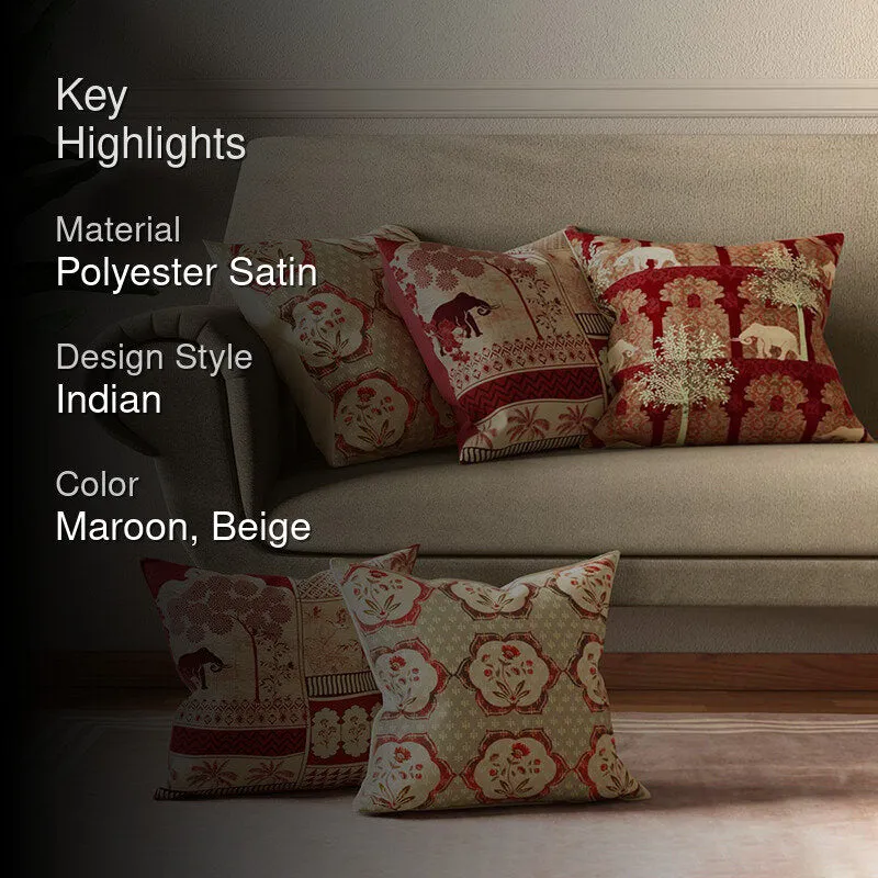 India Circus Ancient Gajaraja Printed Satin Cushion Cover - Set Of Five media 2