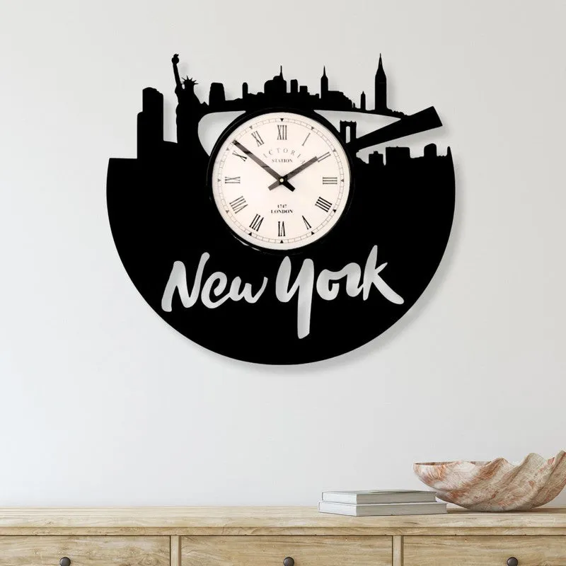 Newyork City Steel Analog Wall Clock - Black media 1