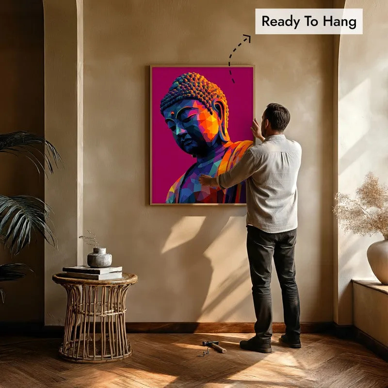 Prismatic Peace Buddha Archival Paper Wall Painting With Brown Frame media 6