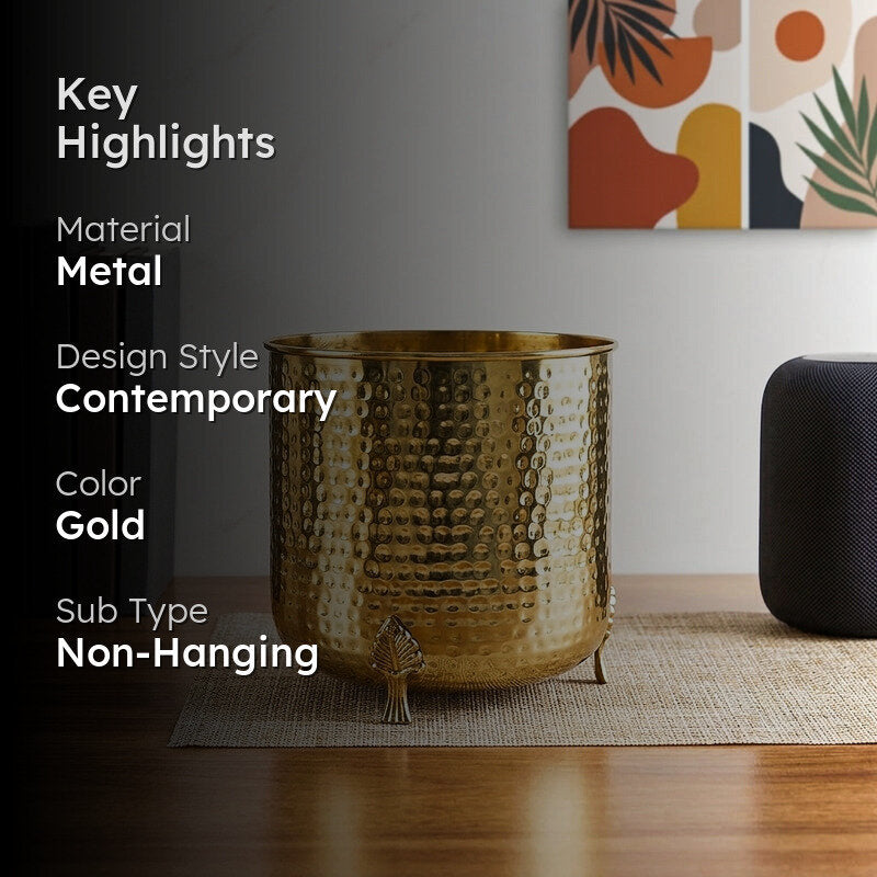 Zephyr Metal Hammered Leaf leg Planter - Gold media 2