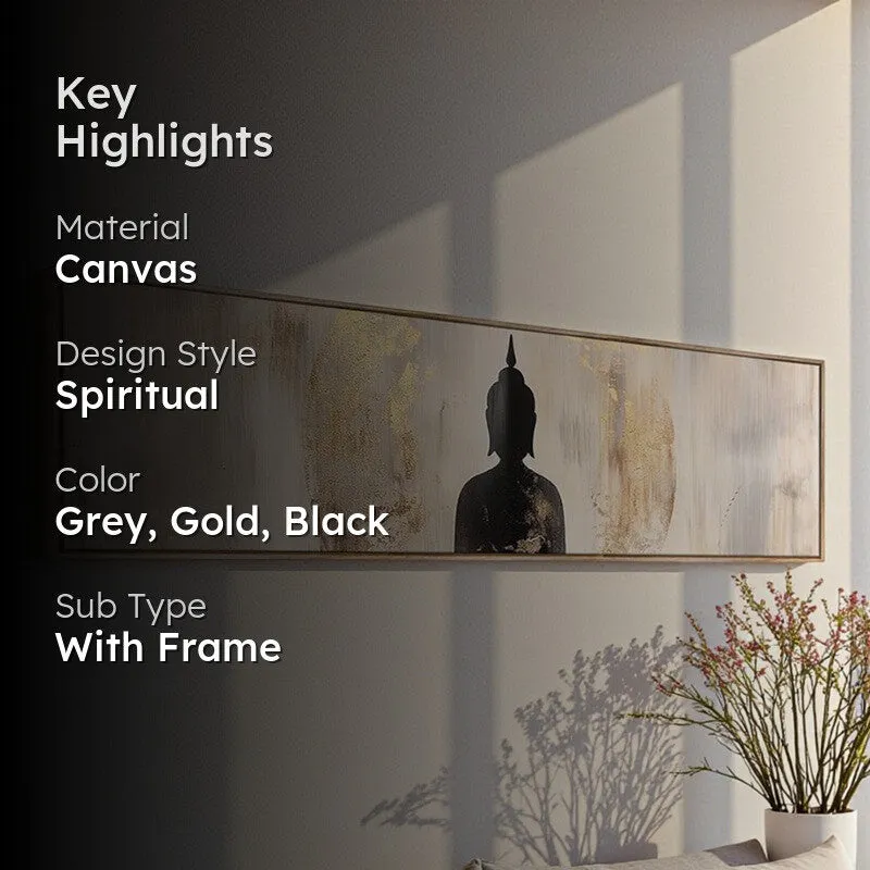 Shadow Of Gautama Spiritual Canvas Wall Art With Frame - Grey media 2
