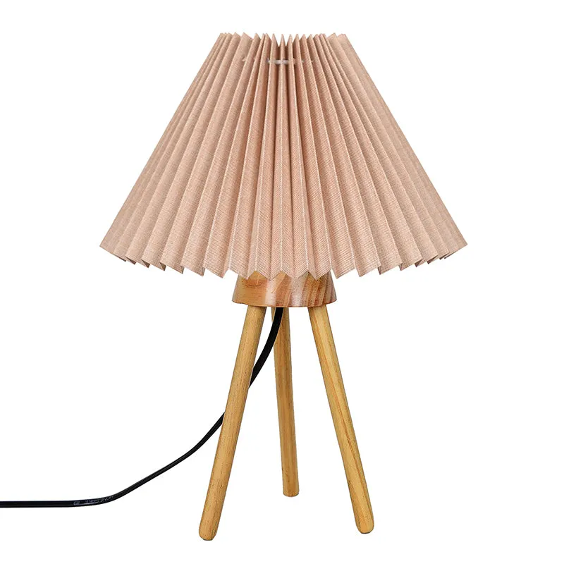 French Pleat Tripod Wooden Table Lamp - Beige media 3