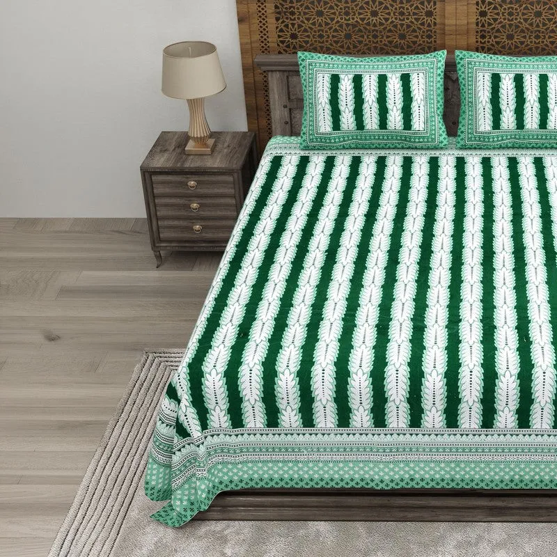 Designy Cotton Bedsheet (Green,White) - 240 TC media 3