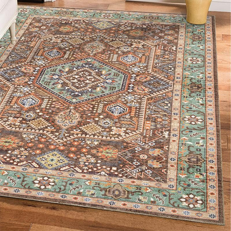 Noah Ethnic Polyester Carpet - Brown & Green media 3