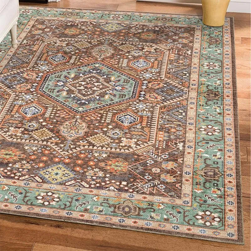 Noah Ethnic Polyester Carpet - Brown & Green media 3