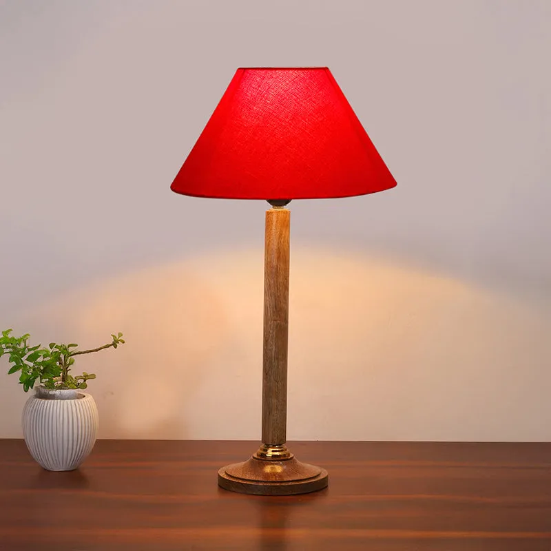 Glow Mesa Table Lamp With Wooden Base - Red,Brown media 1