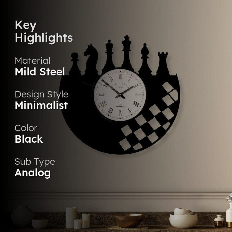 Chessline Steel Analog Wall Clock - Black media 2