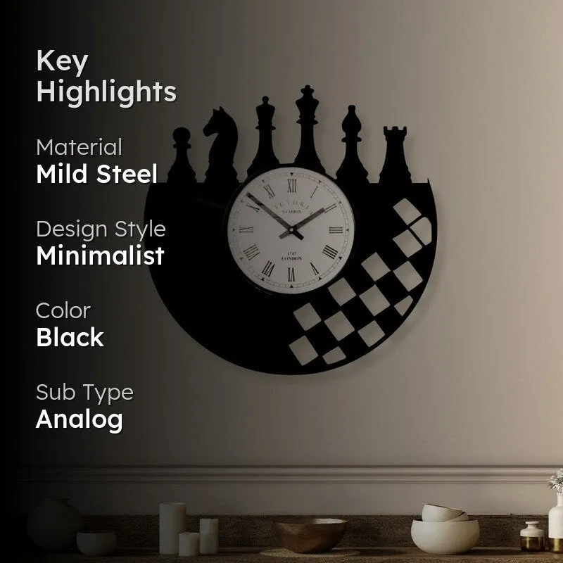 Chessline Steel Analog Wall Clock - Black media 2