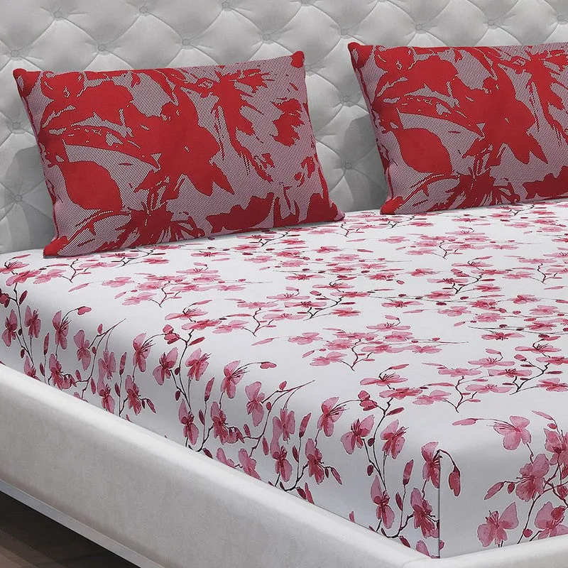 Monte Carlo Floraline Cotton Bedsheet (White,Maroon) - 104 TC media 5