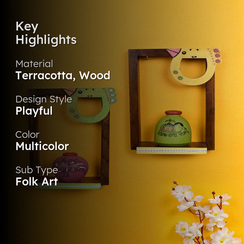 Gayana Terracotta & Wood Wall Shelve With Pot - Four Piece Set media 2