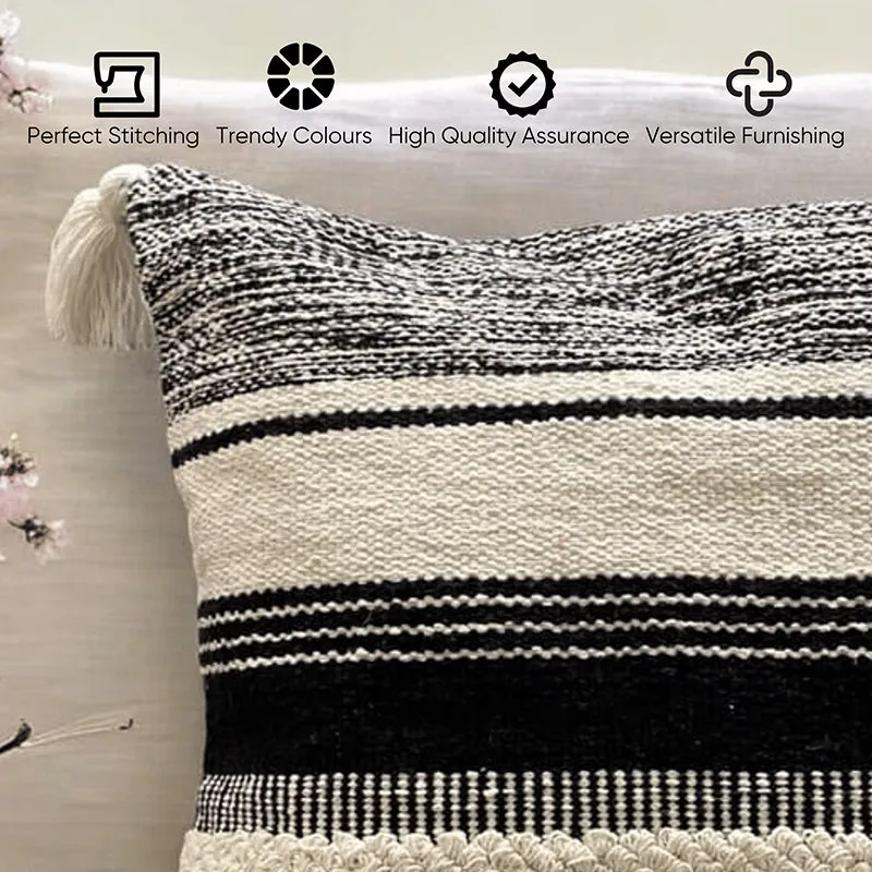 Striped Plush Tufted Cushion Cover ((Black & White)) - Set Of Five media 5