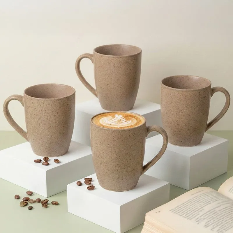 Sip & Style Ceramic Coffee Mug (Bamboo Brown/300 mL Each) - Set Of Four media 1