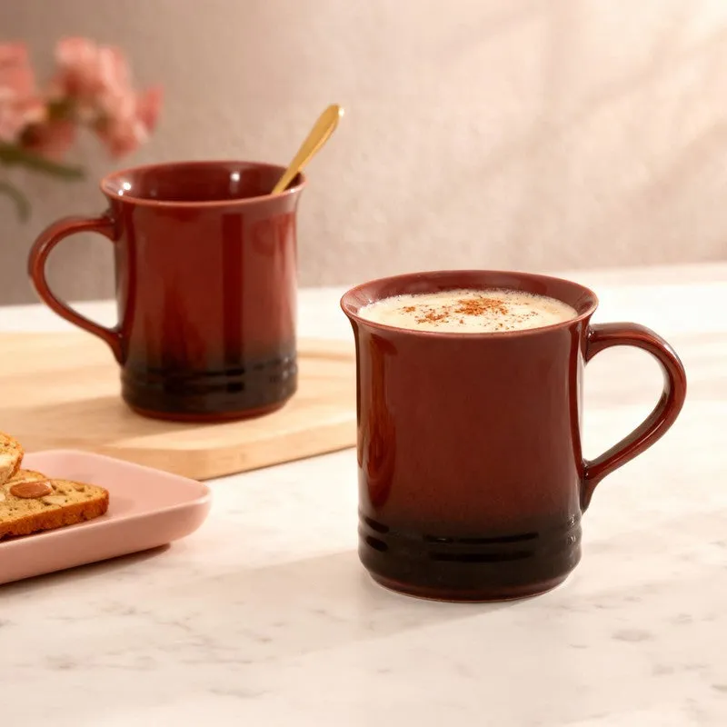 Brew Ceramic Coffee Mug (450 mL Each/Deep Red) - Set of Two media 1