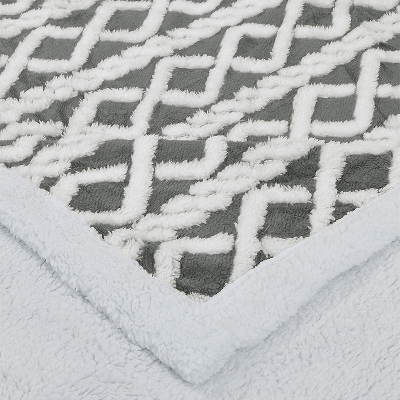 Oriella Geomatric Faux Fur Blanket (Grey)  - 210 GSM media 4