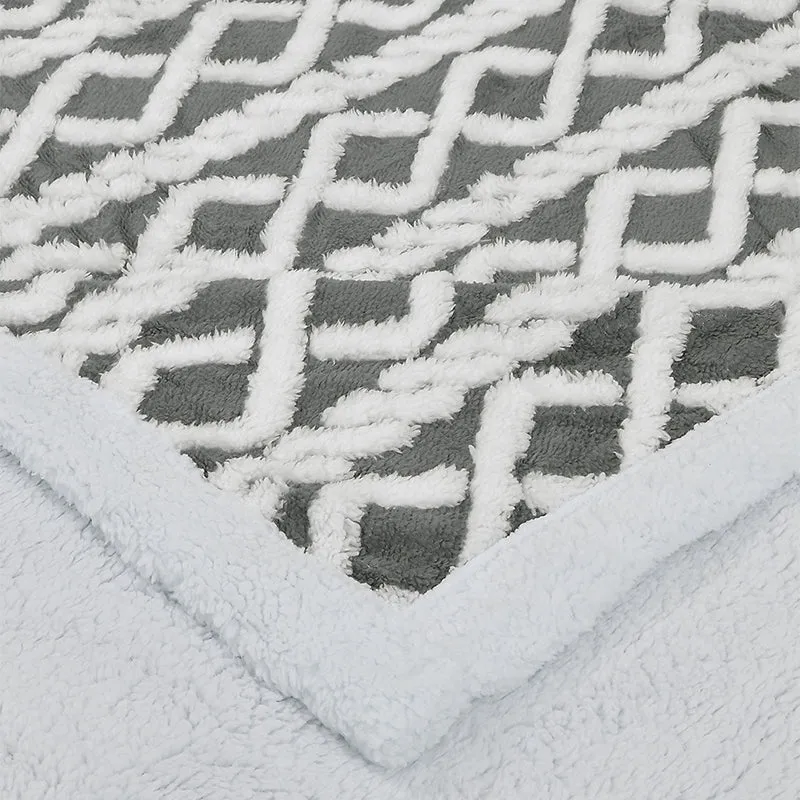 Oriella Geomatric Faux Fur Blanket (Grey) - 210 GSM media 4