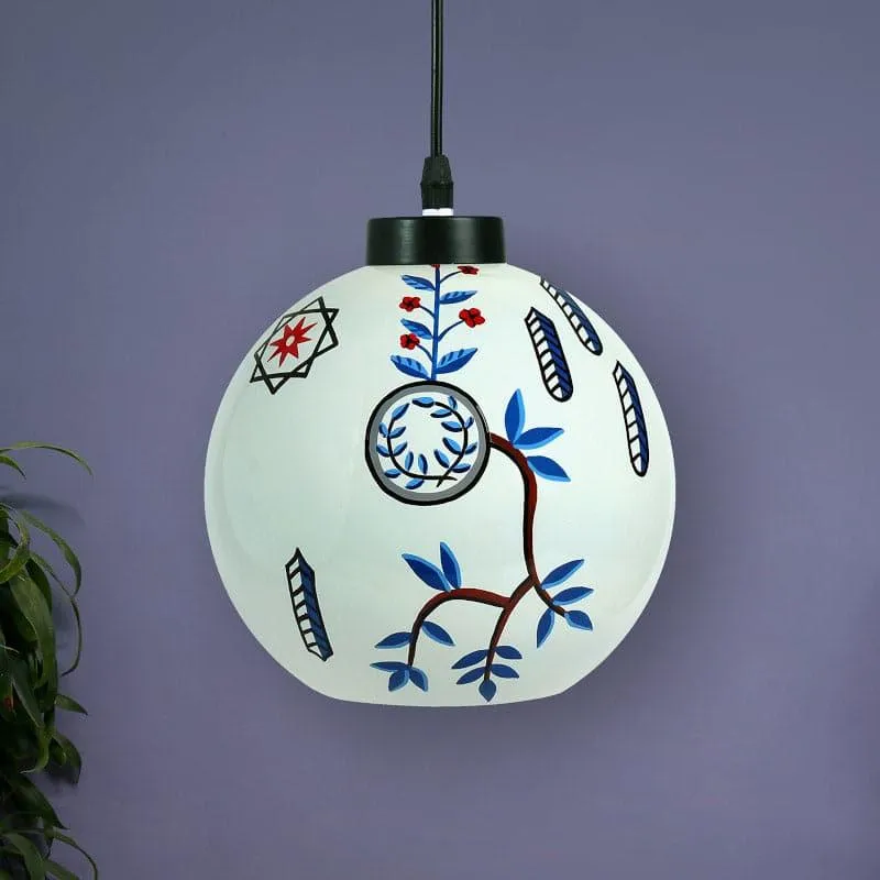 Botanical Berge Moon Hand Painted Glass Ceiling Lamp media 3