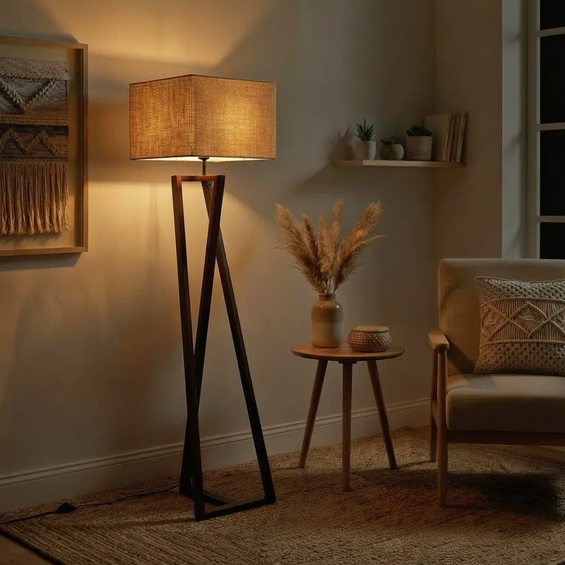 NudeTone Wooden Floor Lamp - Brown media 1
