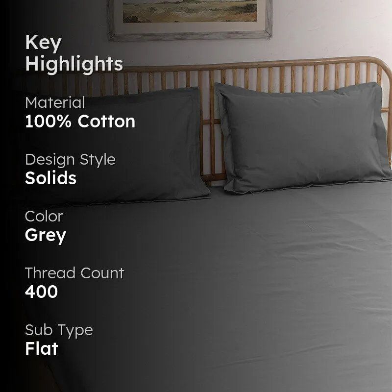 Blanqa Solid Cotton Bedsheet (Grey) - 400 TC media 2