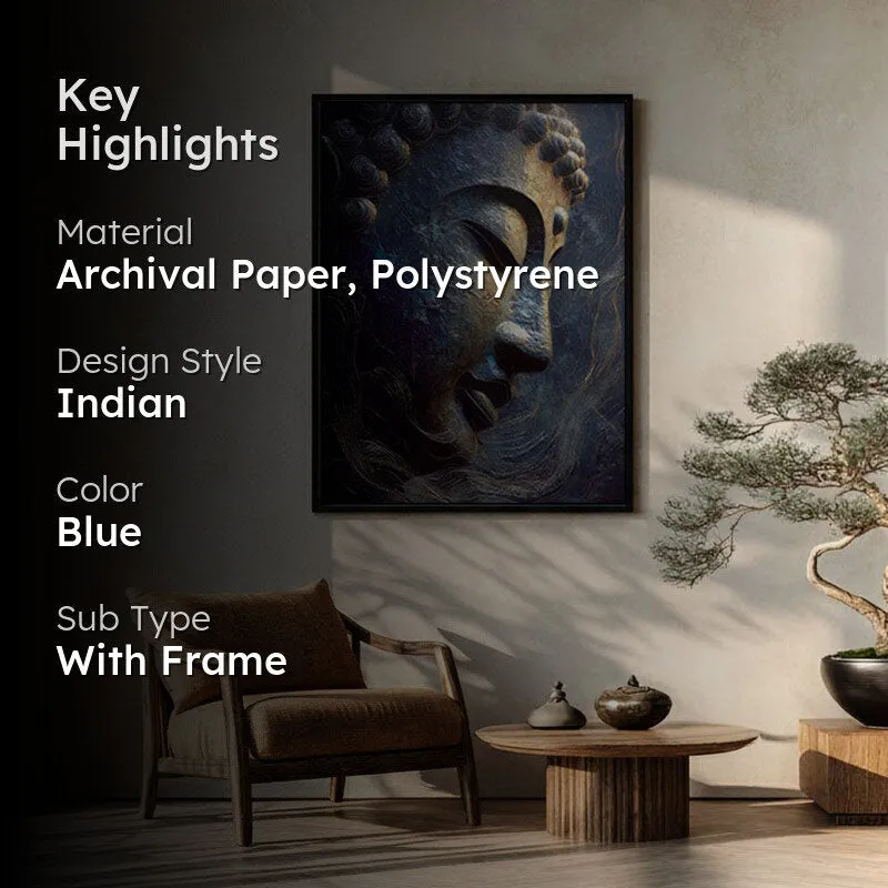 Mystic Blue Buddha Archival Paper Wall Painting With Black Frame media 2
