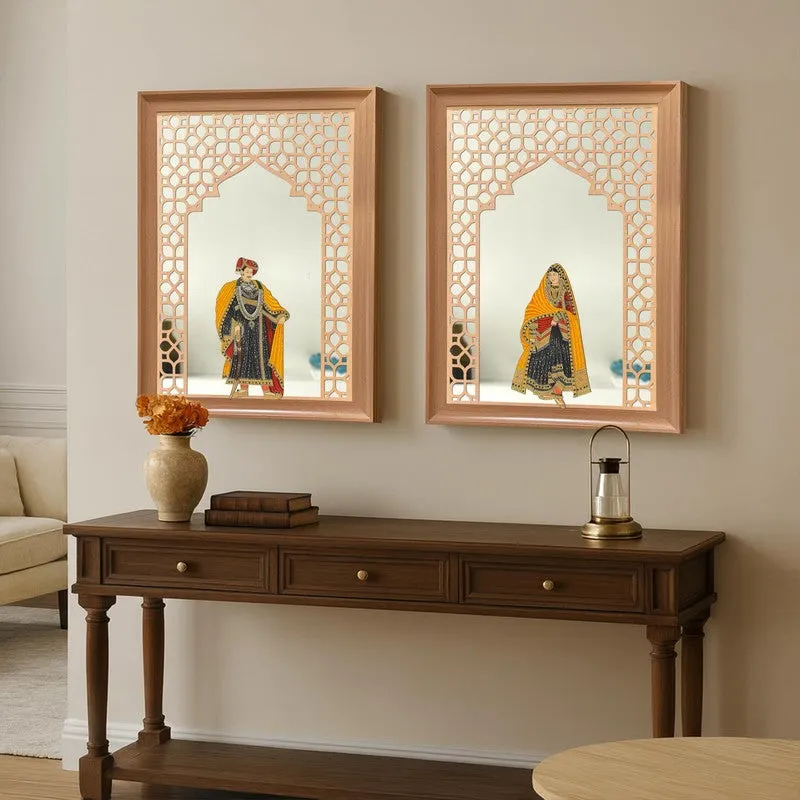 Jharokha Madhubani Glass Wall Mirrors - Set Of Two media 4