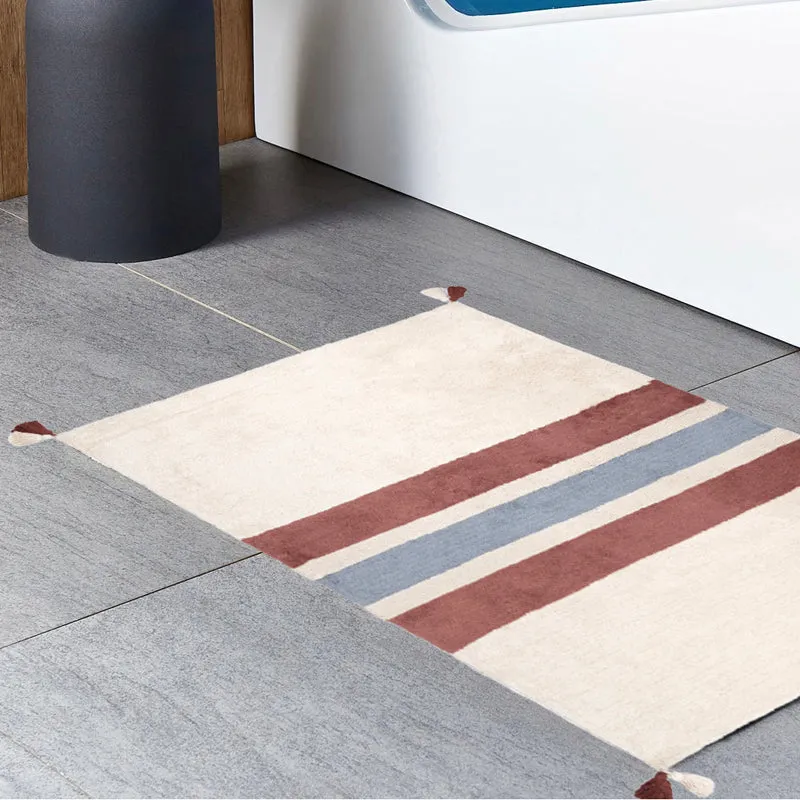 Orrivo Cotton Bath Mat - Beige & Maroon media 4