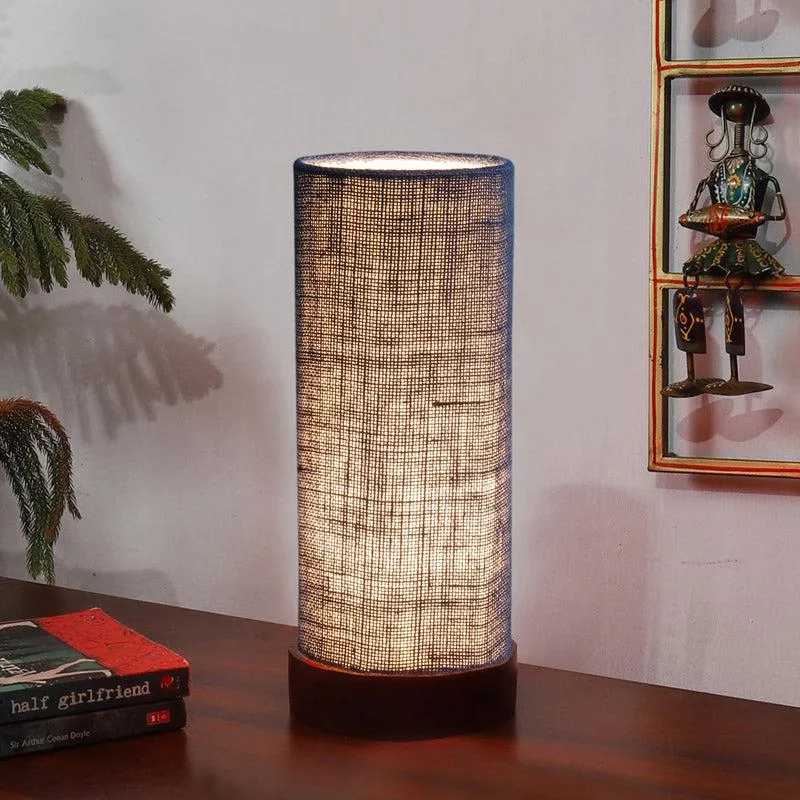 Mirza Tower Wooden Table Lamp With Jute Shade - Blue,Brown media 1