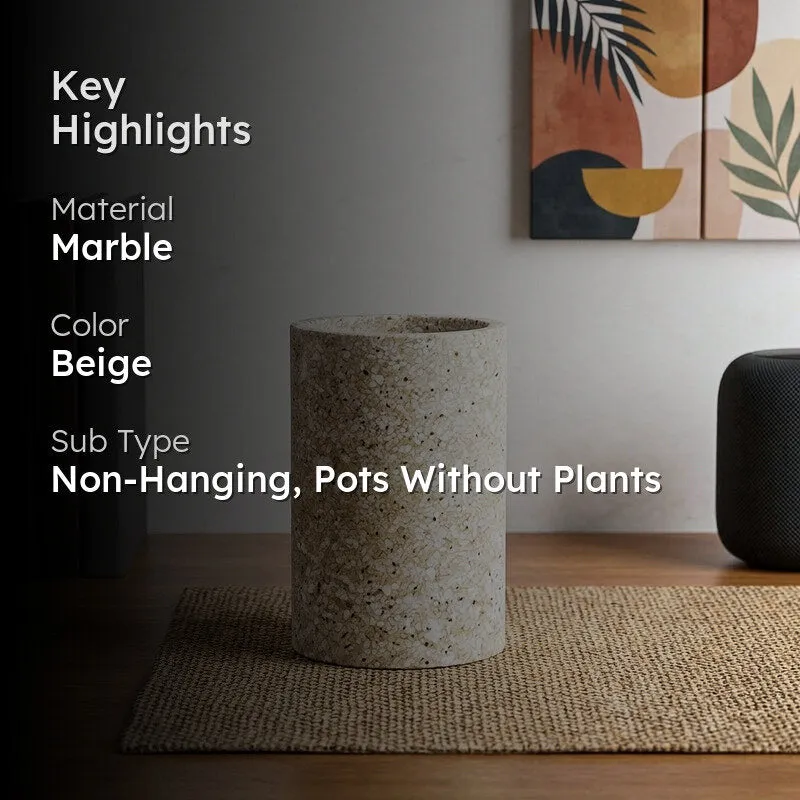 Beige Terrazzo Cylindrical Hand Crafted Marble Planter - Big media 2