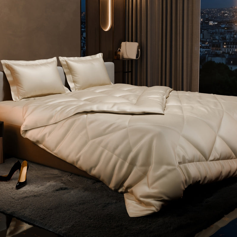 Shinique Quilted Satin Comforter (Ivory) - 150 GSM - Queen/Double