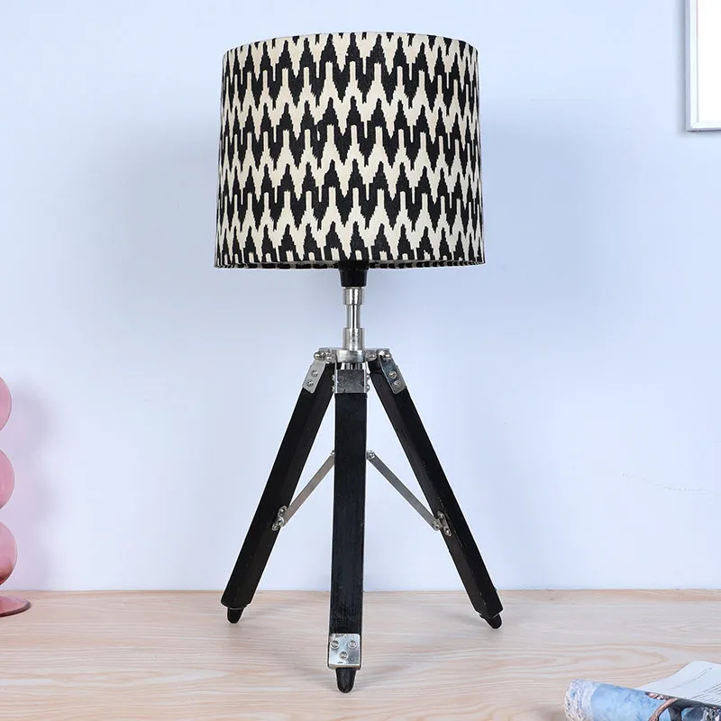 Chevronic Fold Printed Tripod Mango Wood Table Lamp - White, Black media 3
