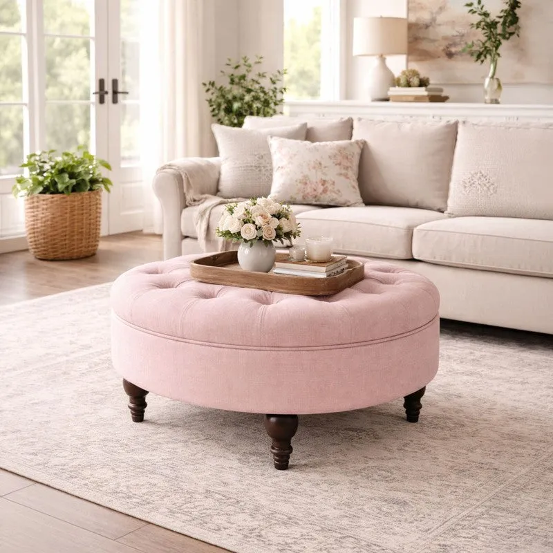 PetalCove Teak Wood Ottomans & Pouffe -Pink media 1