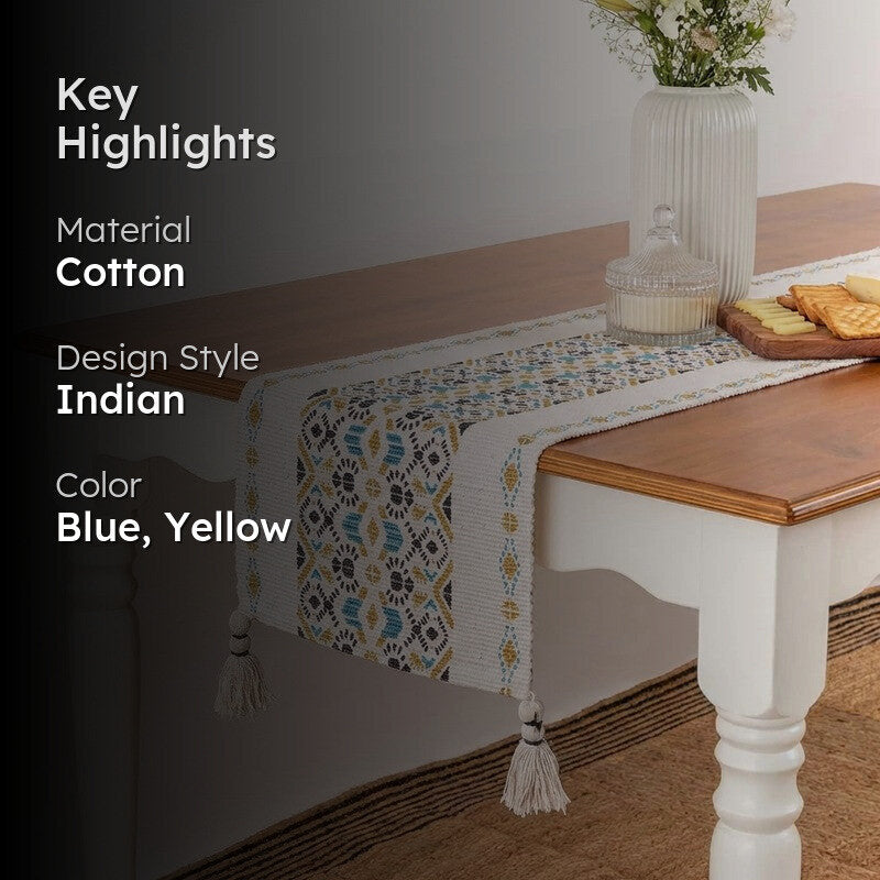 Shynix Tasseled Cotton Table Runner media 2