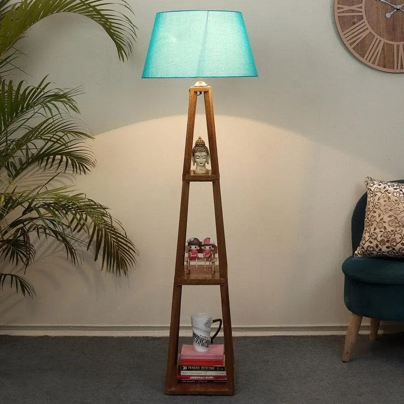 Blace Netima Wooden Floor Lamp With Shelf - Turquoise media 1