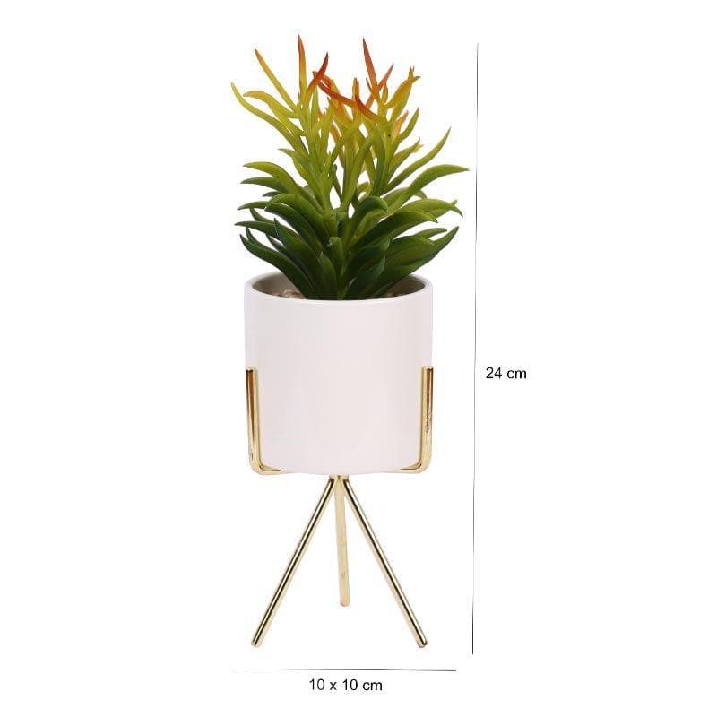Faux Euphorbia In White Pot With Tripod - 25.5 cms media 4