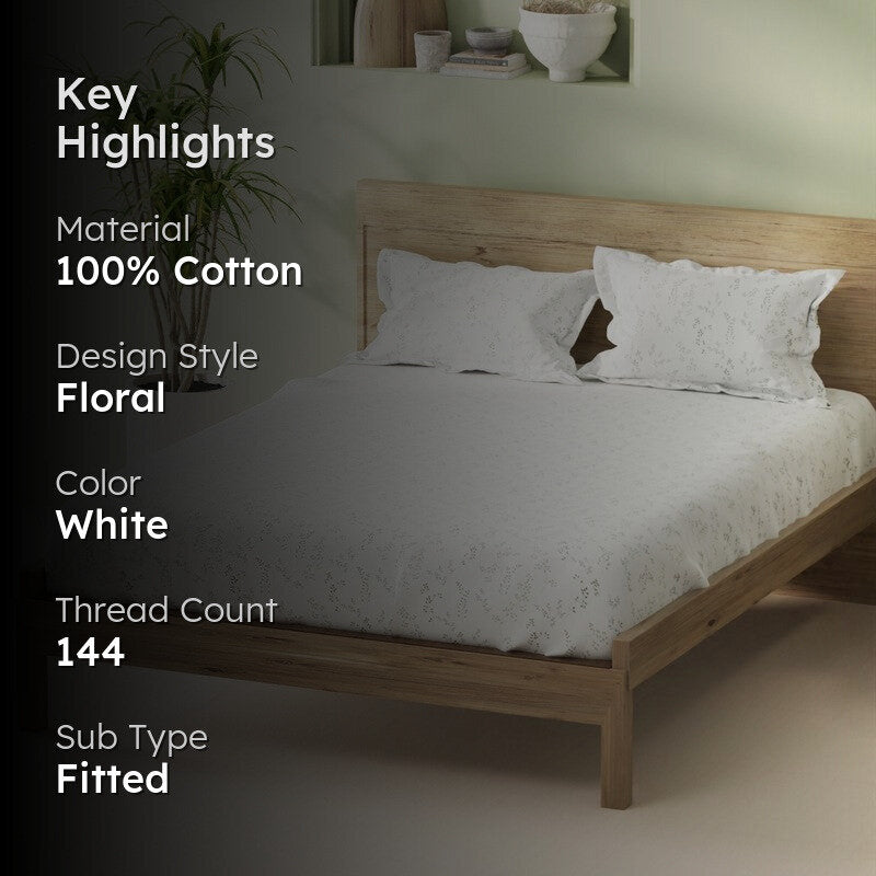 Irvyn Fitted Cotton Bedsheet (White) - 144 TC media 2