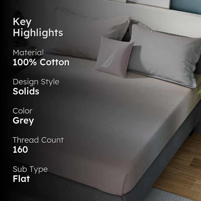 Nautica Gingham Cotton Bedsheet (Grey) - 160 TC media 2